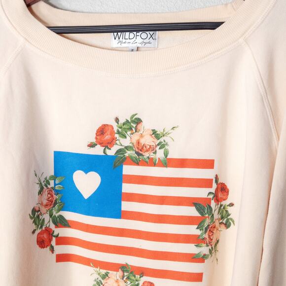 Wildfox Cropped Sweatshirt Americana Graphic Cream Size S Dreamy - Picture 3 of 11